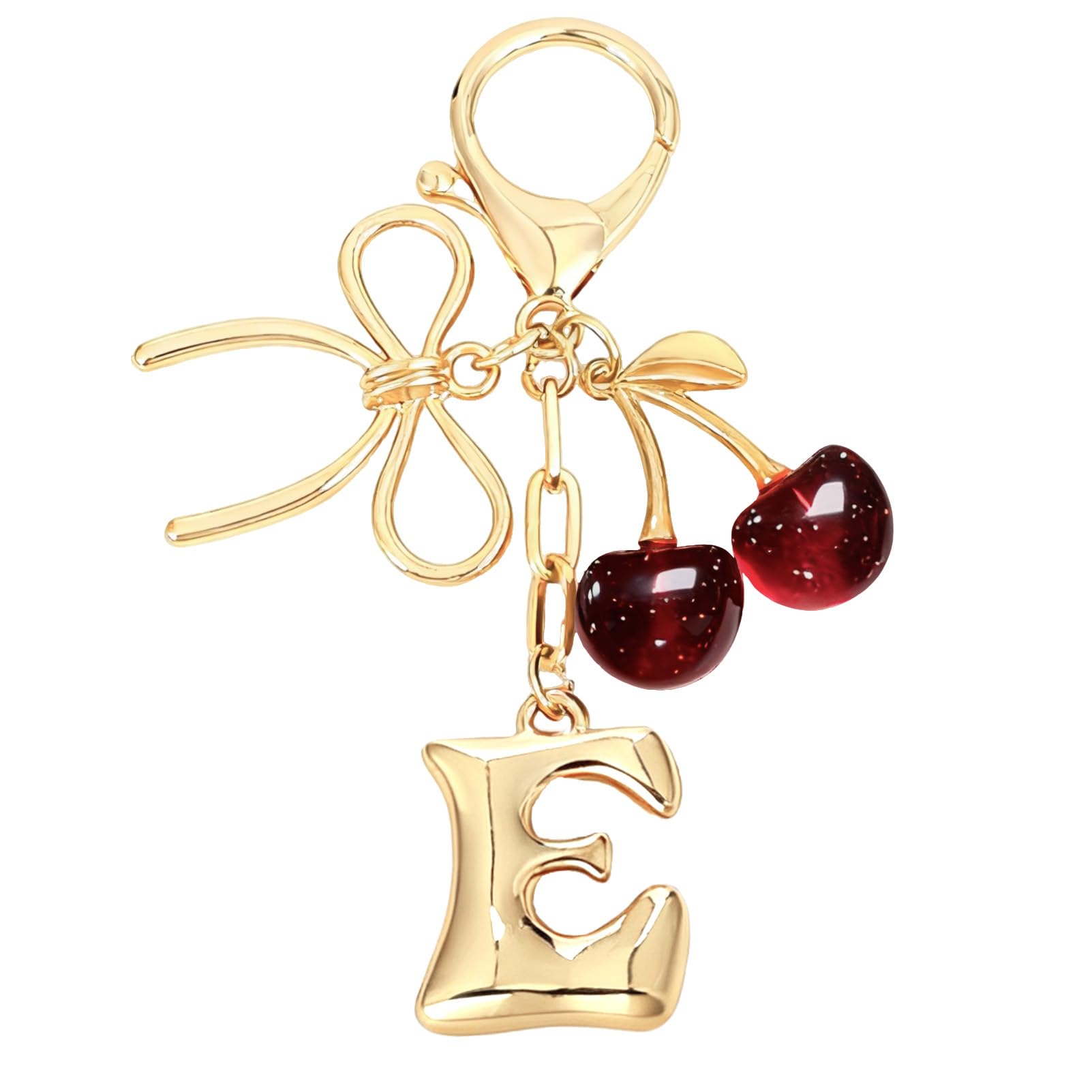 Bubble Initial With Bow & Cherry Charms Keychain