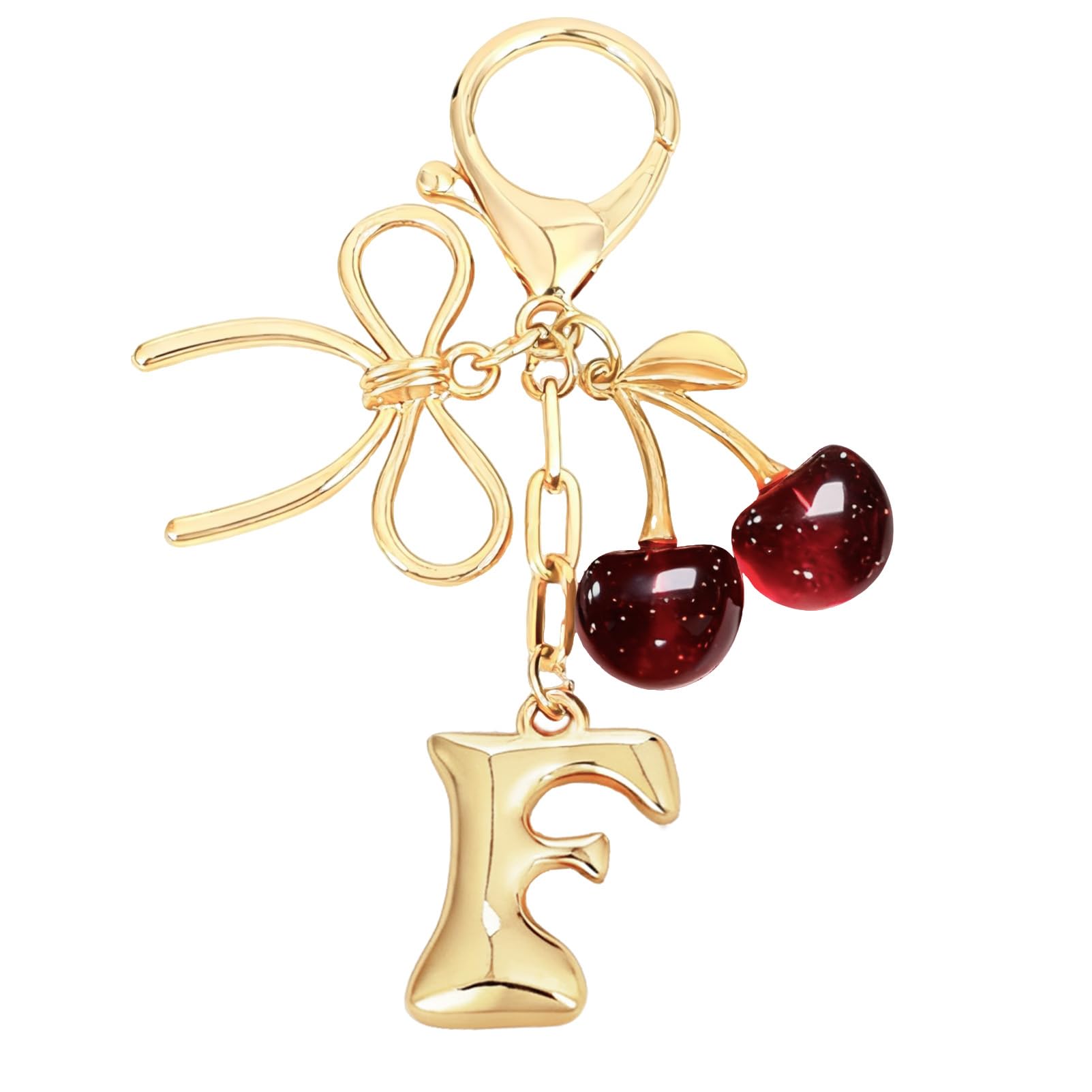 Bubble Initial With Bow & Cherry Charms Keychain