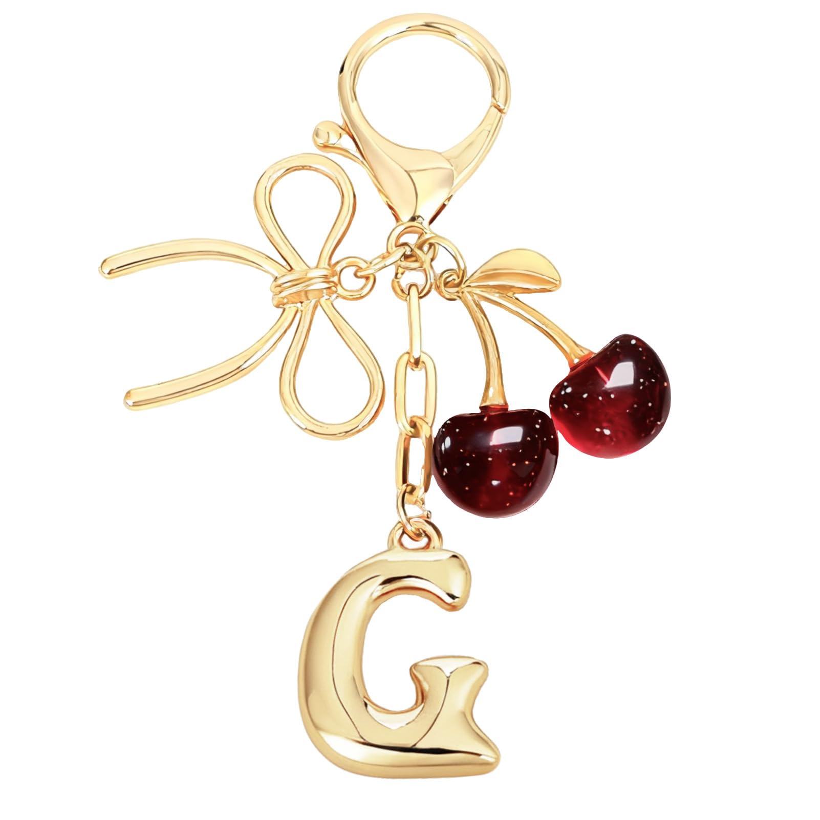 Bubble Initial With Bow & Cherry Charms Keychain