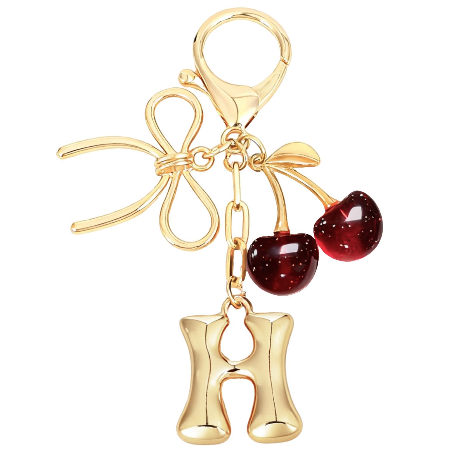 Bubble Initial With Bow & Cherry Charms Keychain