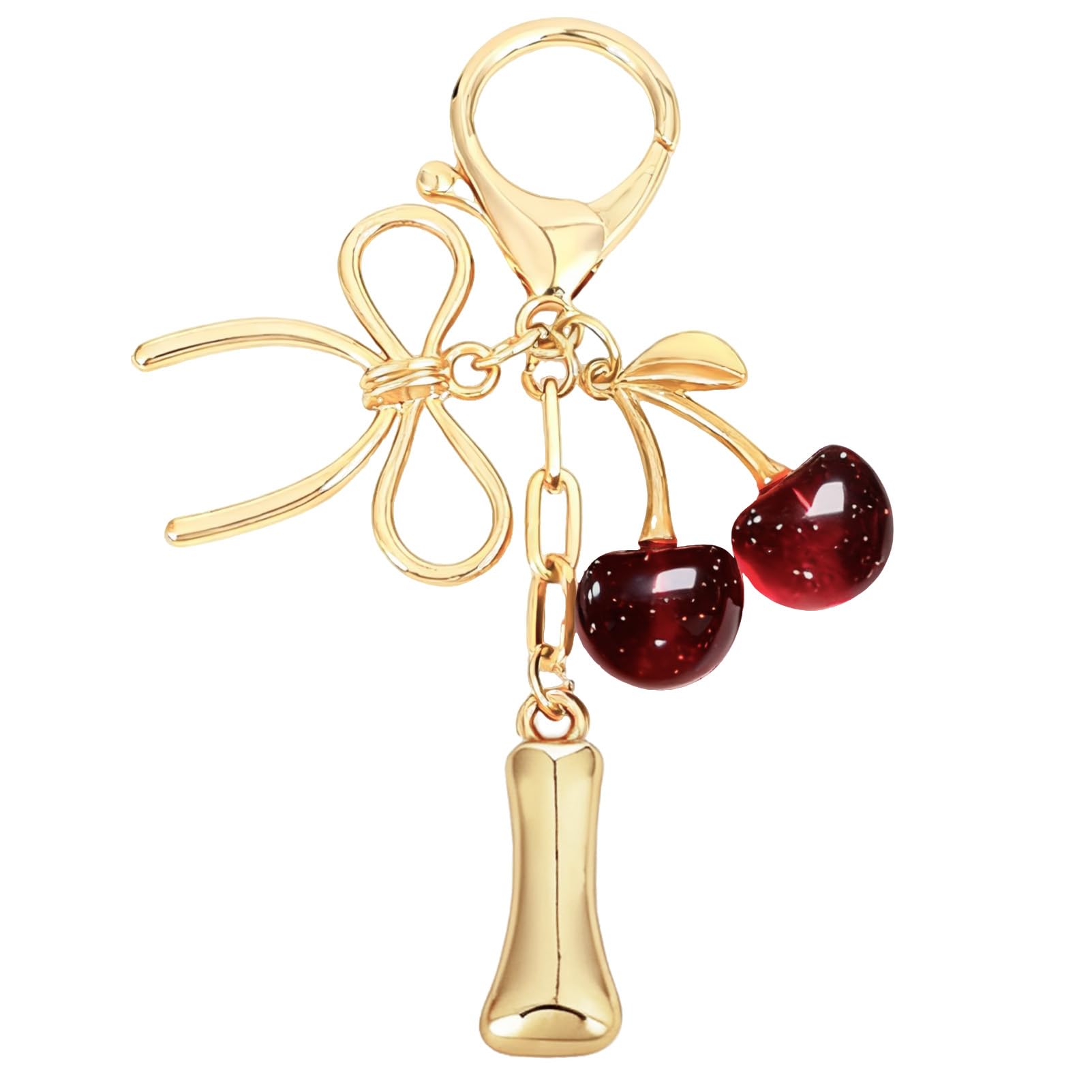 Bubble Initial With Bow & Cherry Charms Keychain