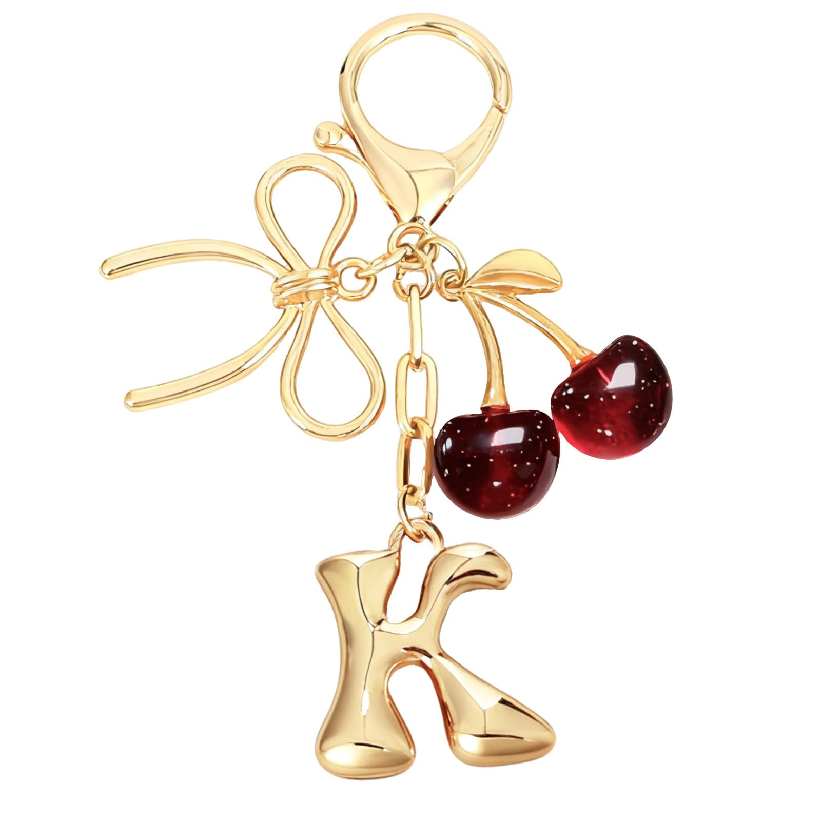 Bubble Initial With Bow & Cherry Charms Keychain