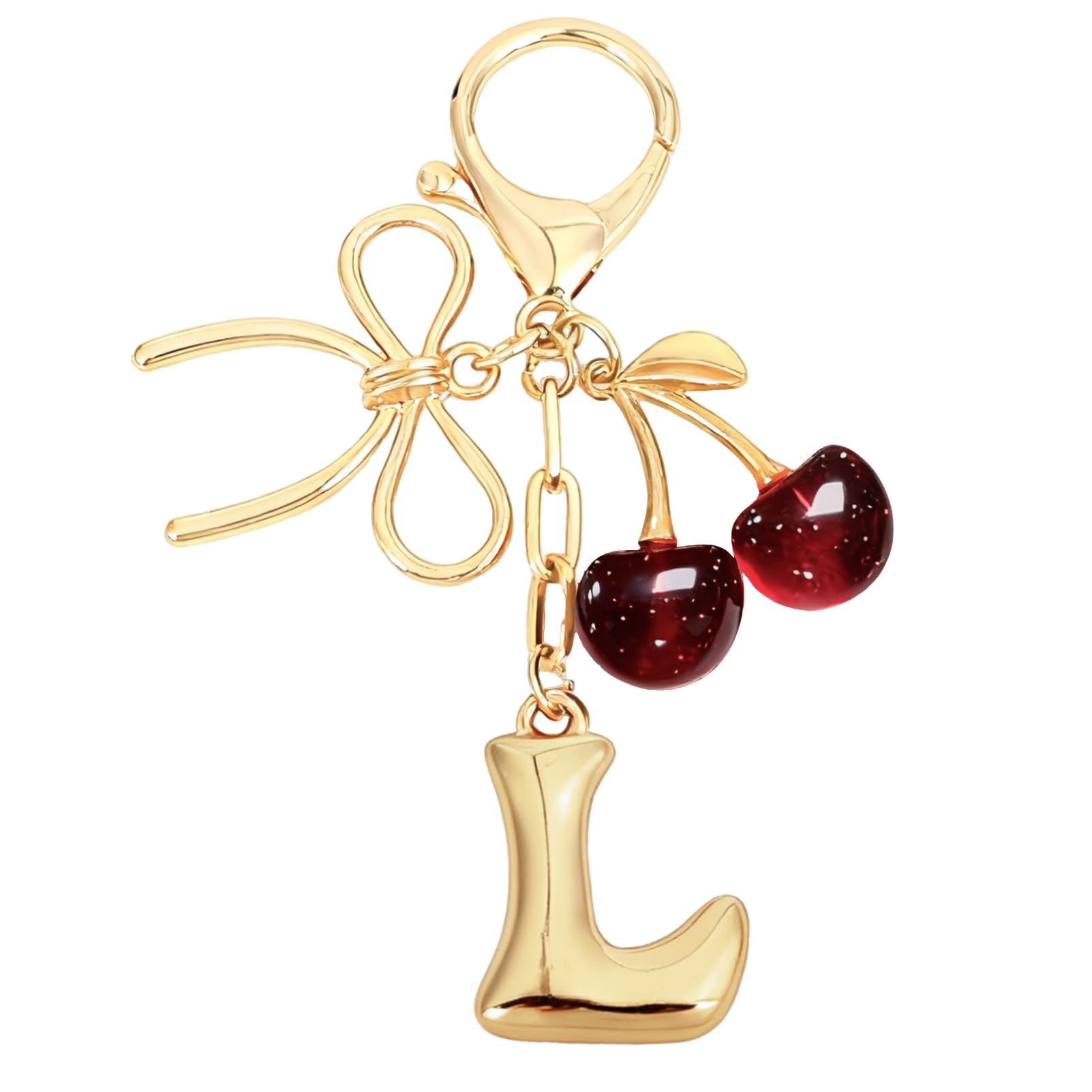 Bubble Initial With Bow & Cherry Charms Keychain