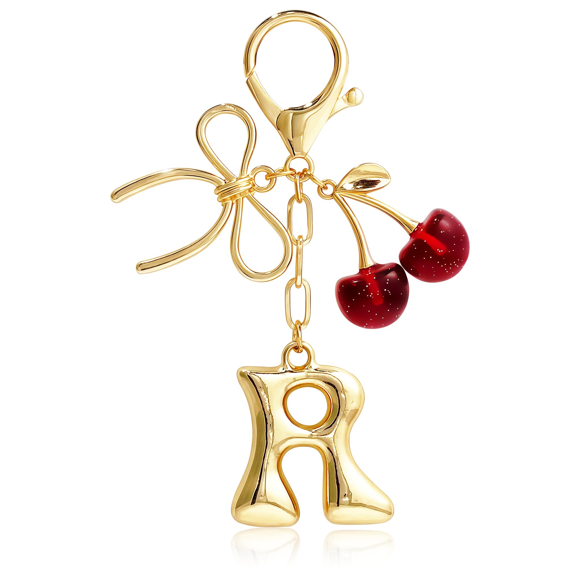Bubble Initial With Bow & Cherry Charms Keychain