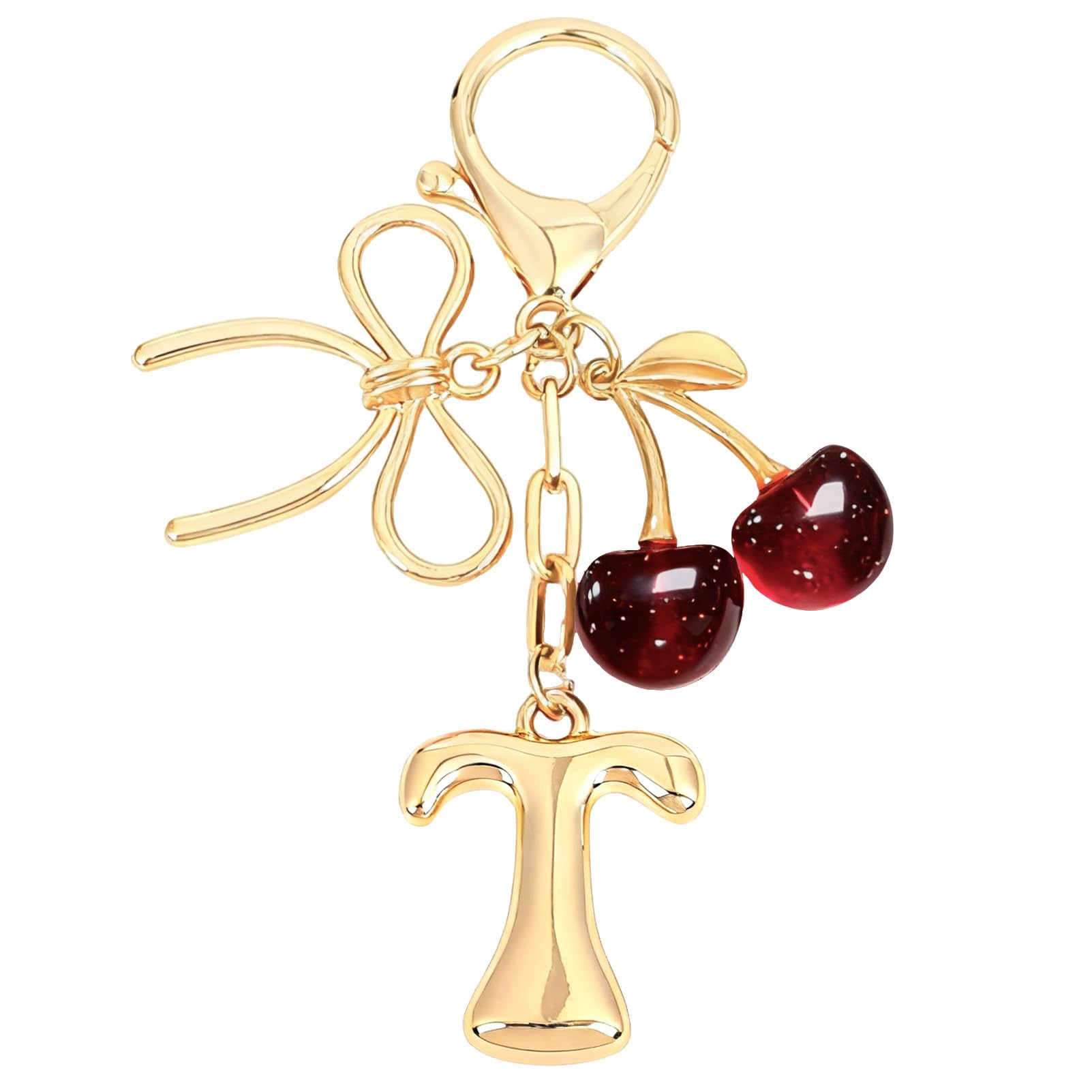 Bubble Initial With Bow & Cherry Charms Keychain