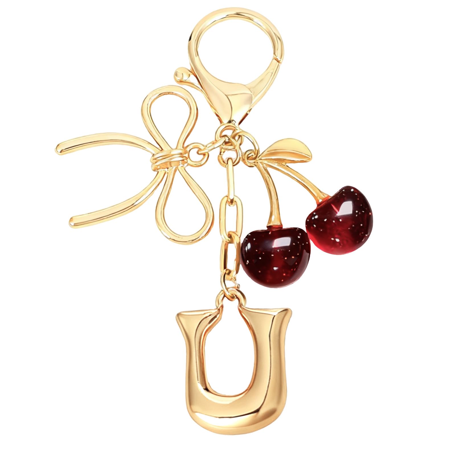 Bubble Initial With Bow & Cherry Charms Keychain