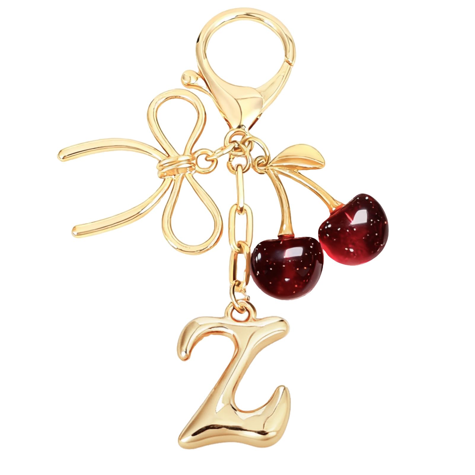 Bubble Initial With Bow & Cherry Charms Keychain