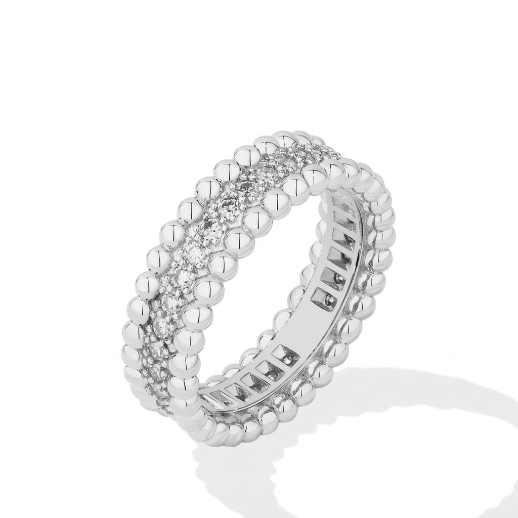 Elegant Beaded Bordered CZ Ring