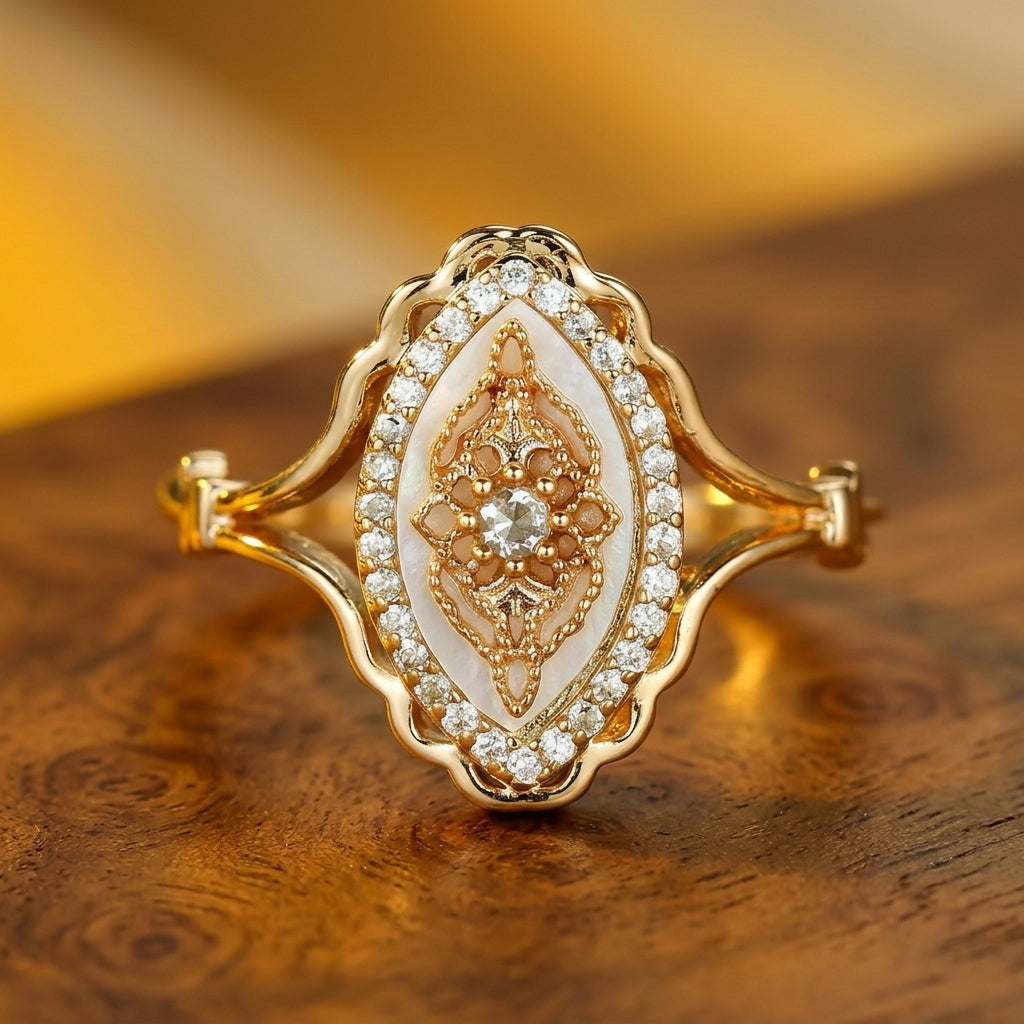 CZ Halo Accented Mother of Pearl Ring