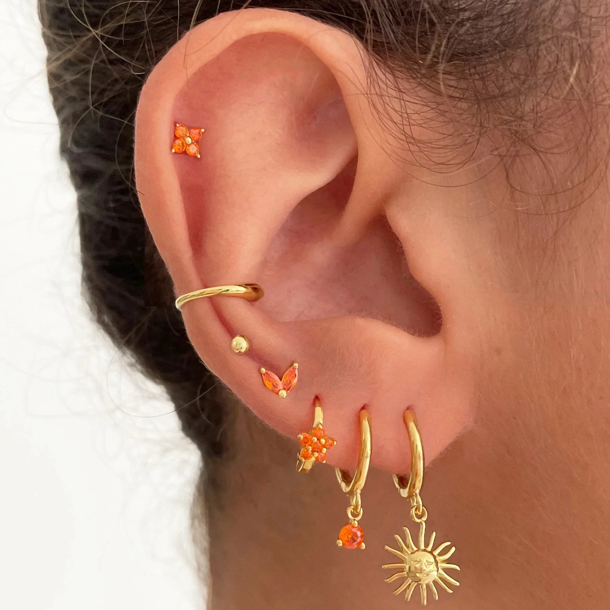 Dainty Huggie Hoop Smiling Sun Earrings
