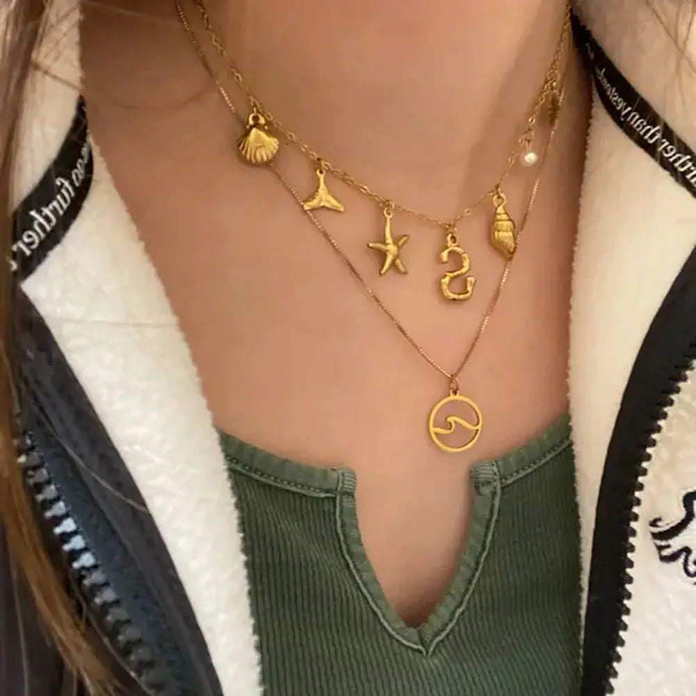 18k Summer Sea Shell Letter Initial Necklace