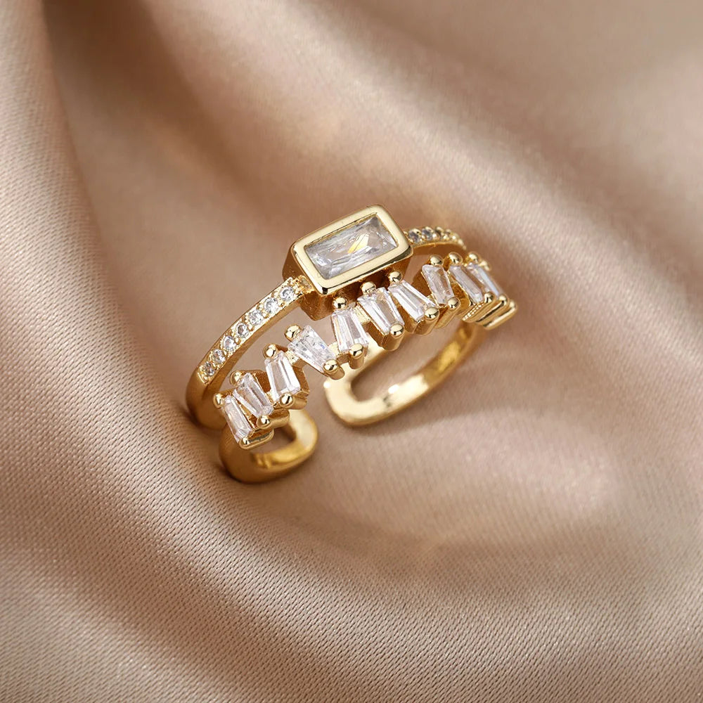 Double Layered Staggering Baguette Diamond Ring