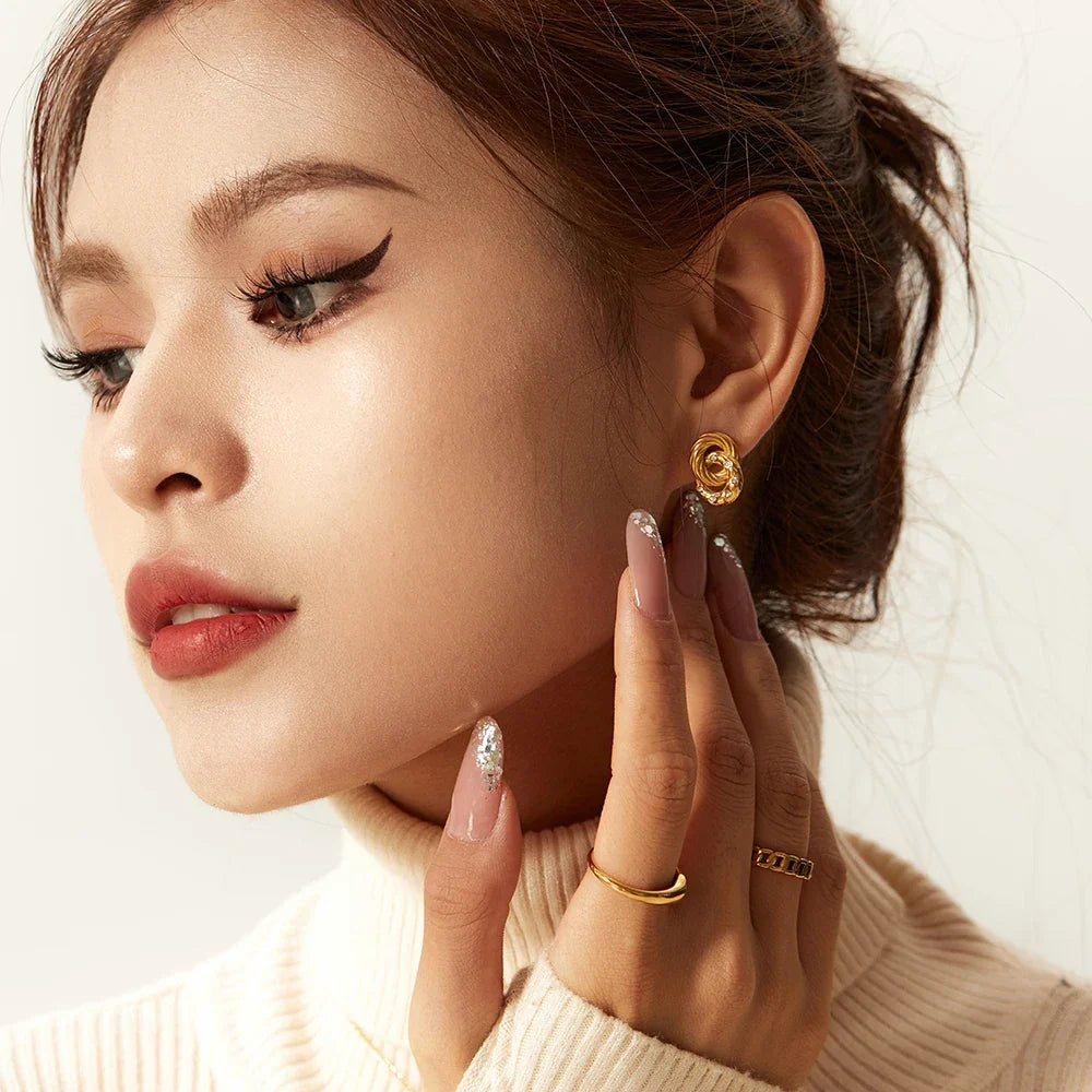 Dainty Dual Textured & Diamond Hoop Earrings