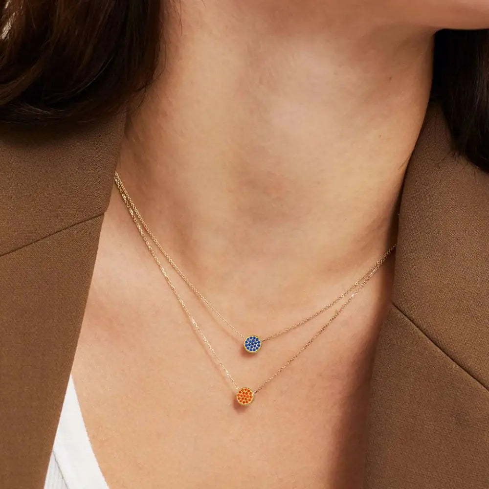 Dainty Diamond Speckled Birthstone Circle Necklace