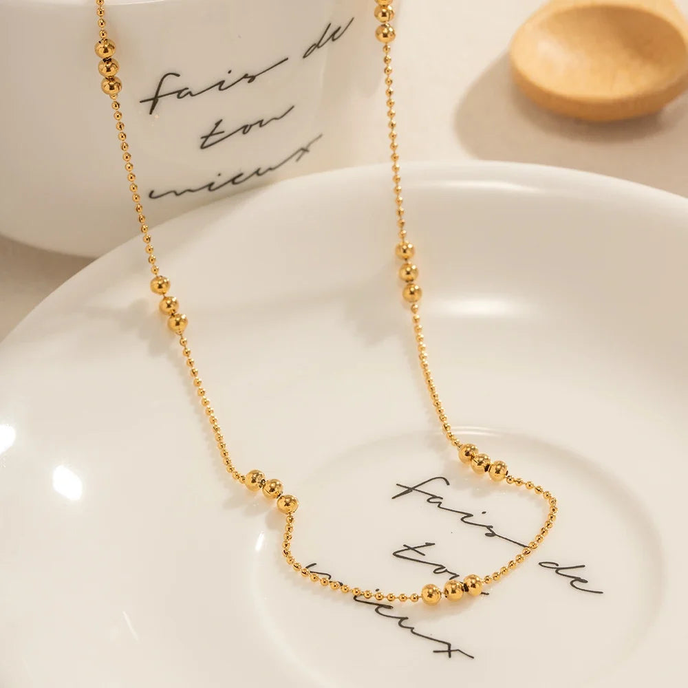 16k Dainty Triple Bead Accent Necklace