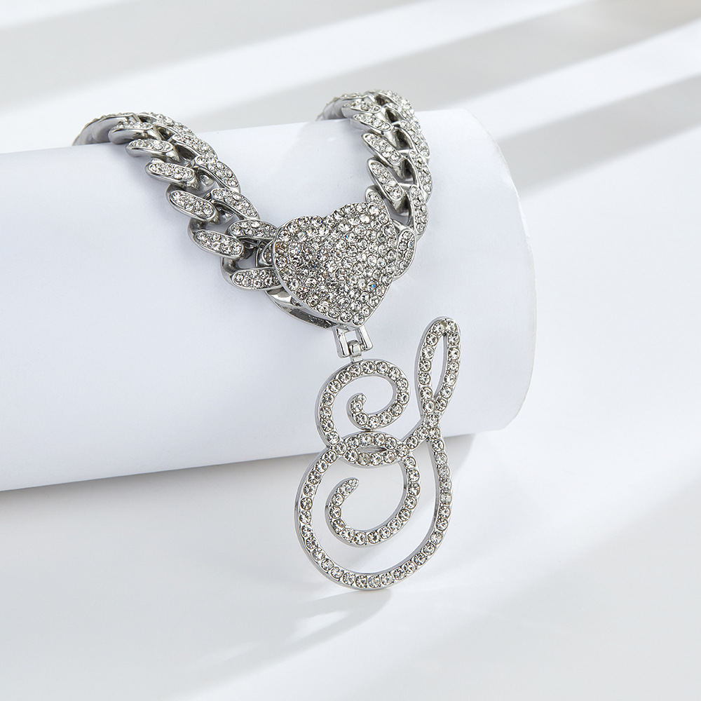 Cursive Diamond Accented Initial Cuban Heart Necklace