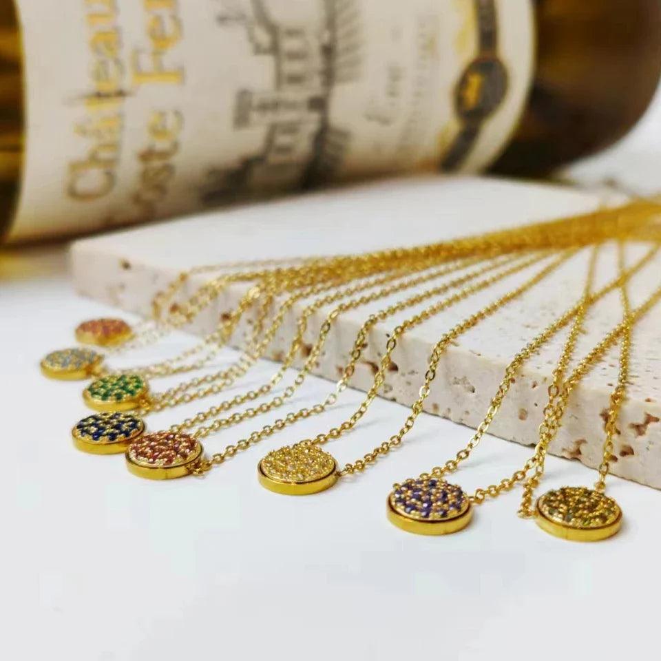 Dainty Diamond Speckled Birthstone Circle Necklace