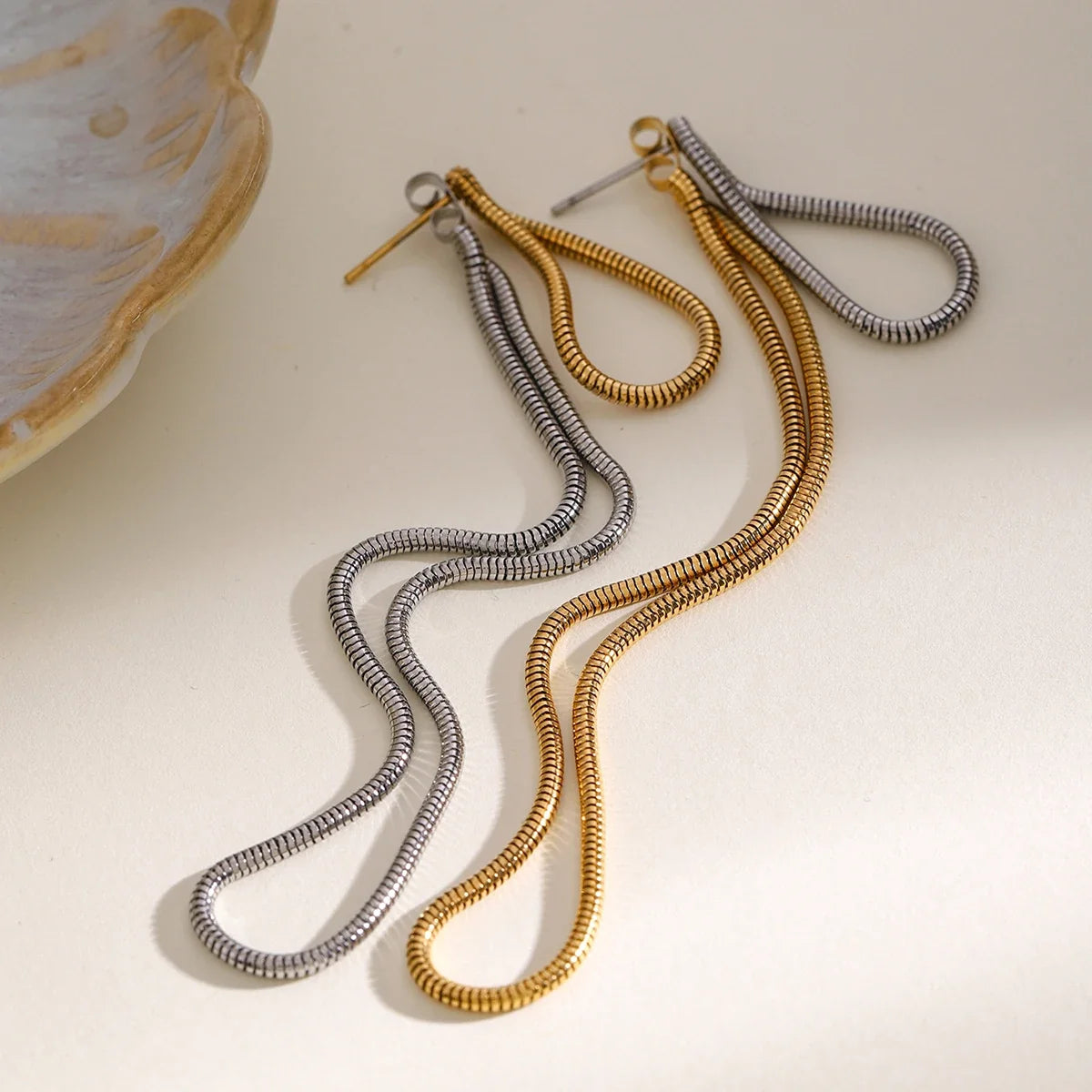 Classy Snake Chain Tassel Stud Earrings