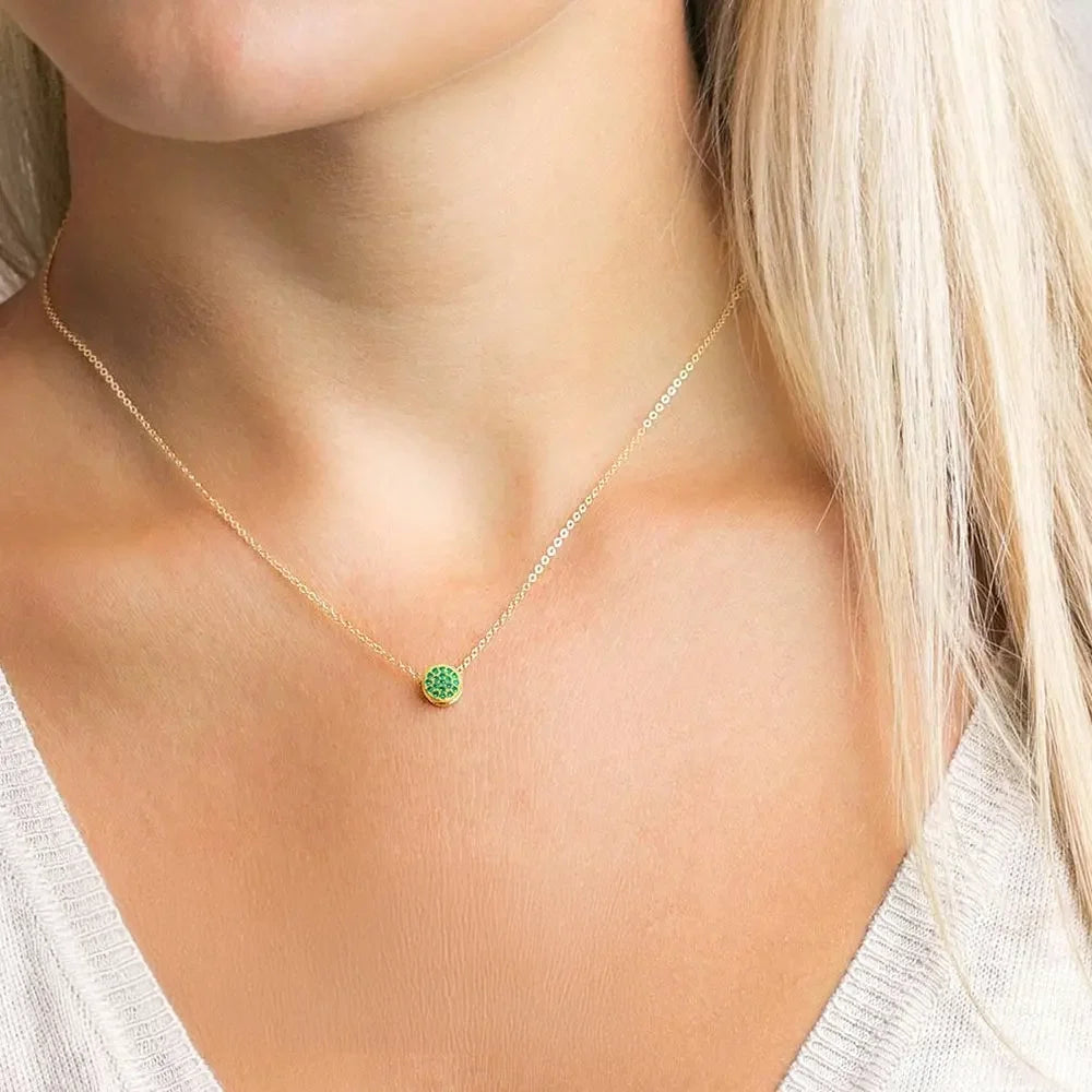 Dainty Diamond Speckled Birthstone Circle Necklace