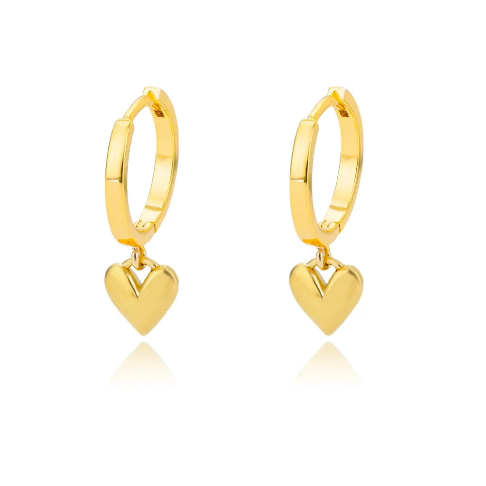 Dainty Heart Dangle Huggie Hoop Earrings
