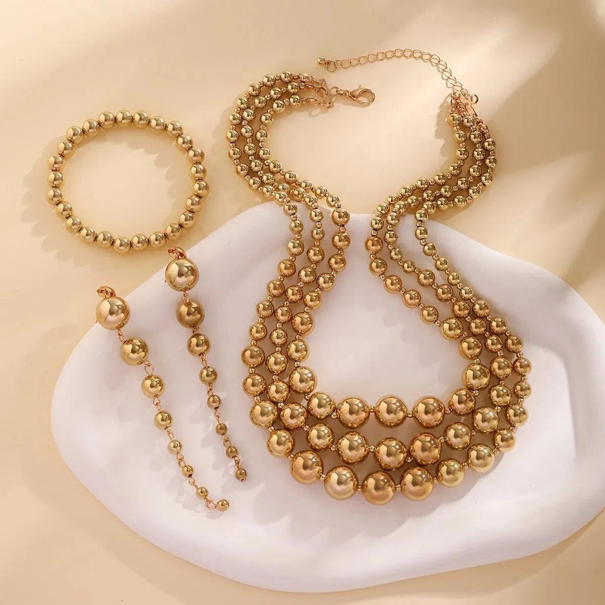 Bold Triple Stack Dangle Earrings, Necklace, Bracelet Set