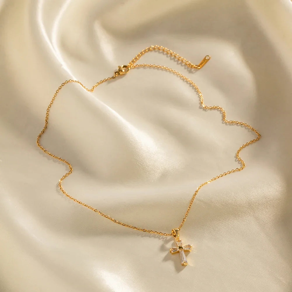 Dainty Diamond Cross Pendant Necklace