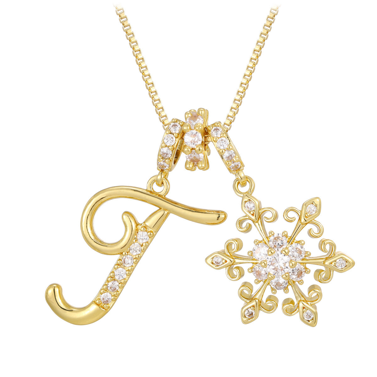14k Elegant Initial & Snowflake Necklace