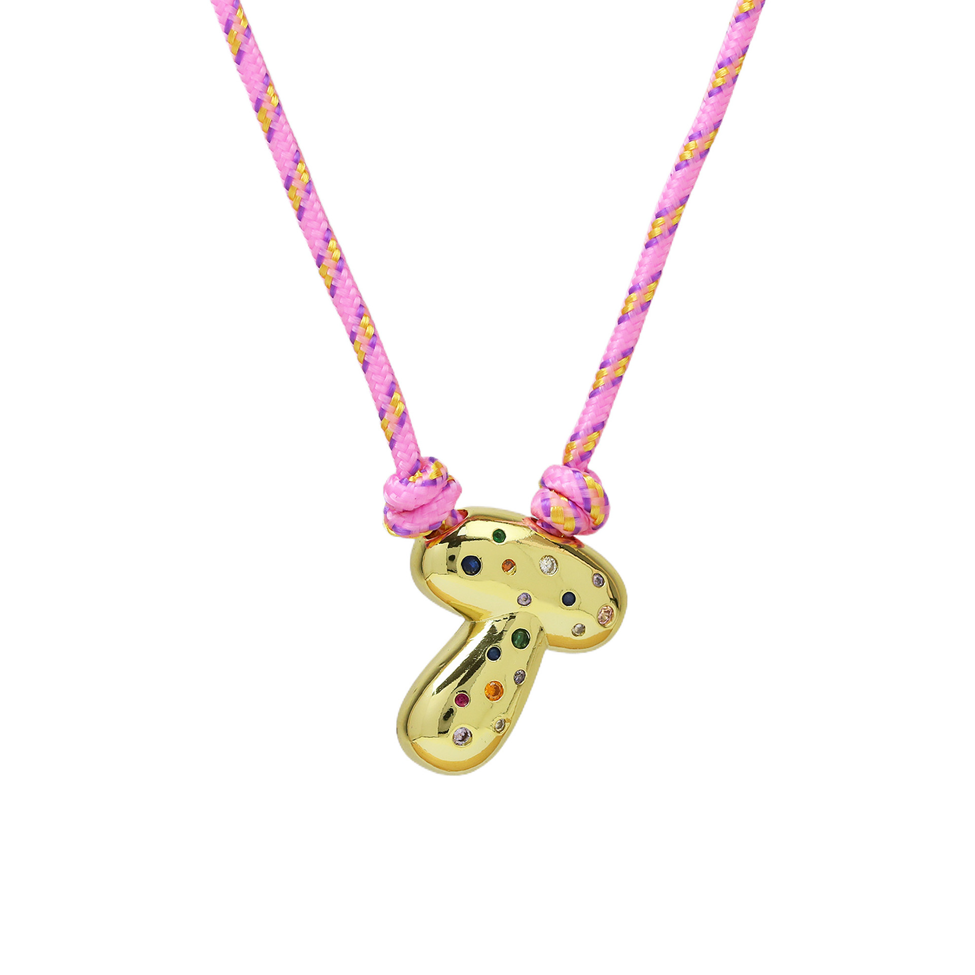 Chunky Gemstone Accented Initial Rope Necklace