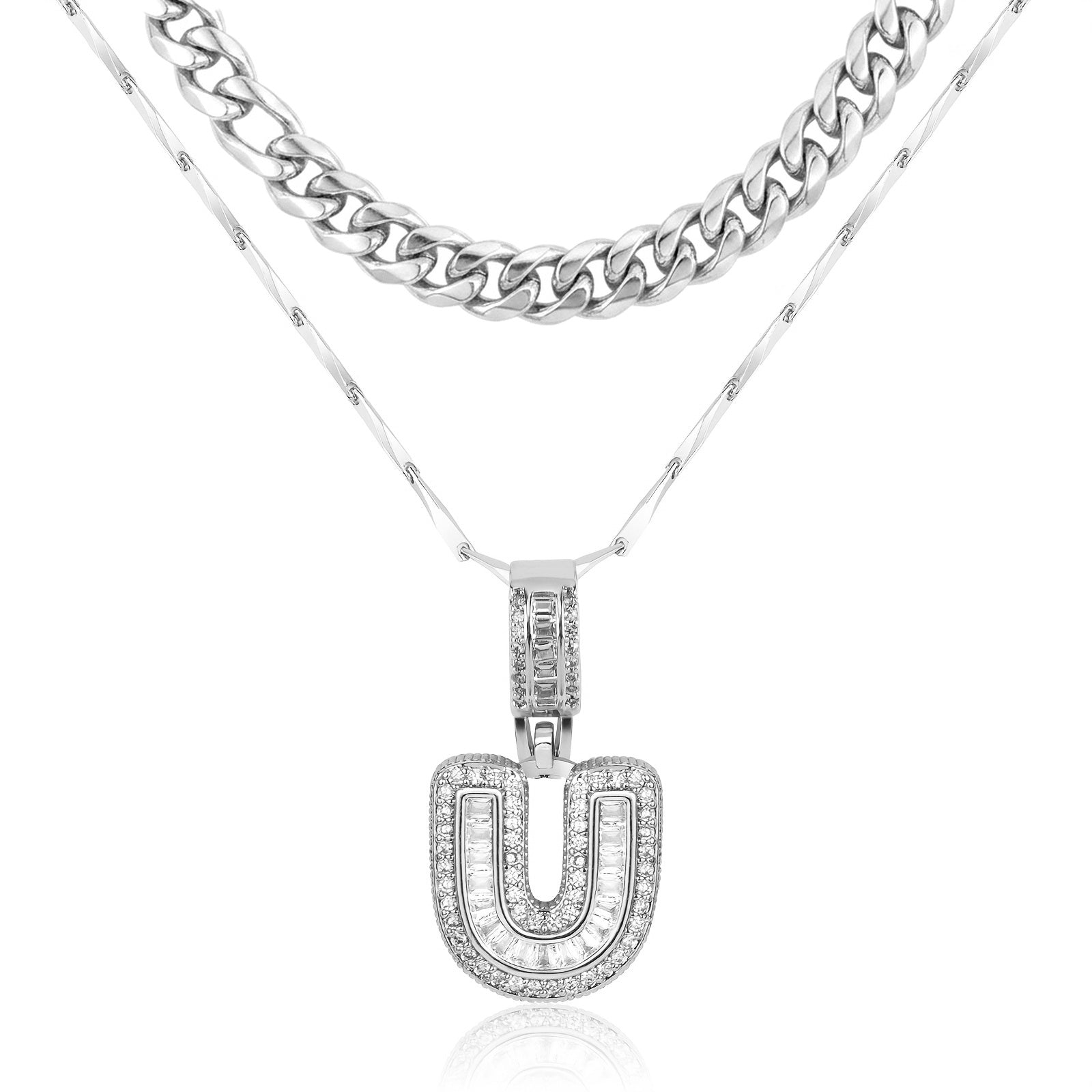 2pc 14k Layered Cuban & Initial Necklaces