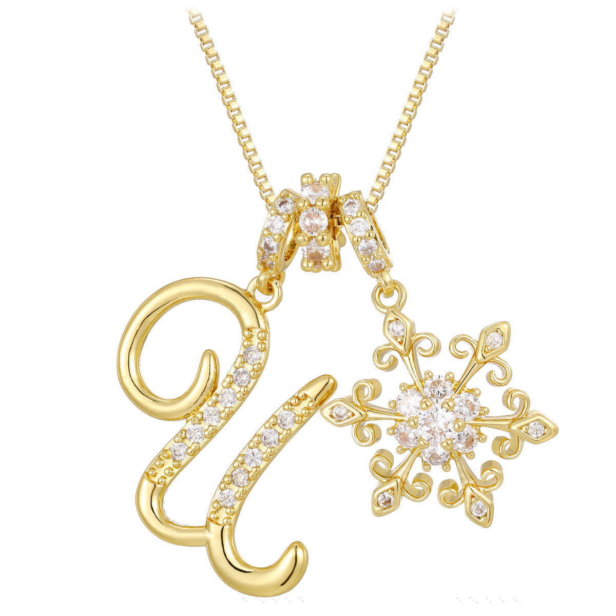 14k Elegant Initial & Snowflake Necklace