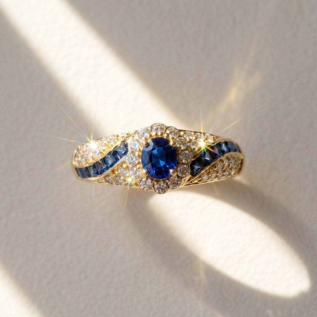 18k CZ Saphire Accented Ring
