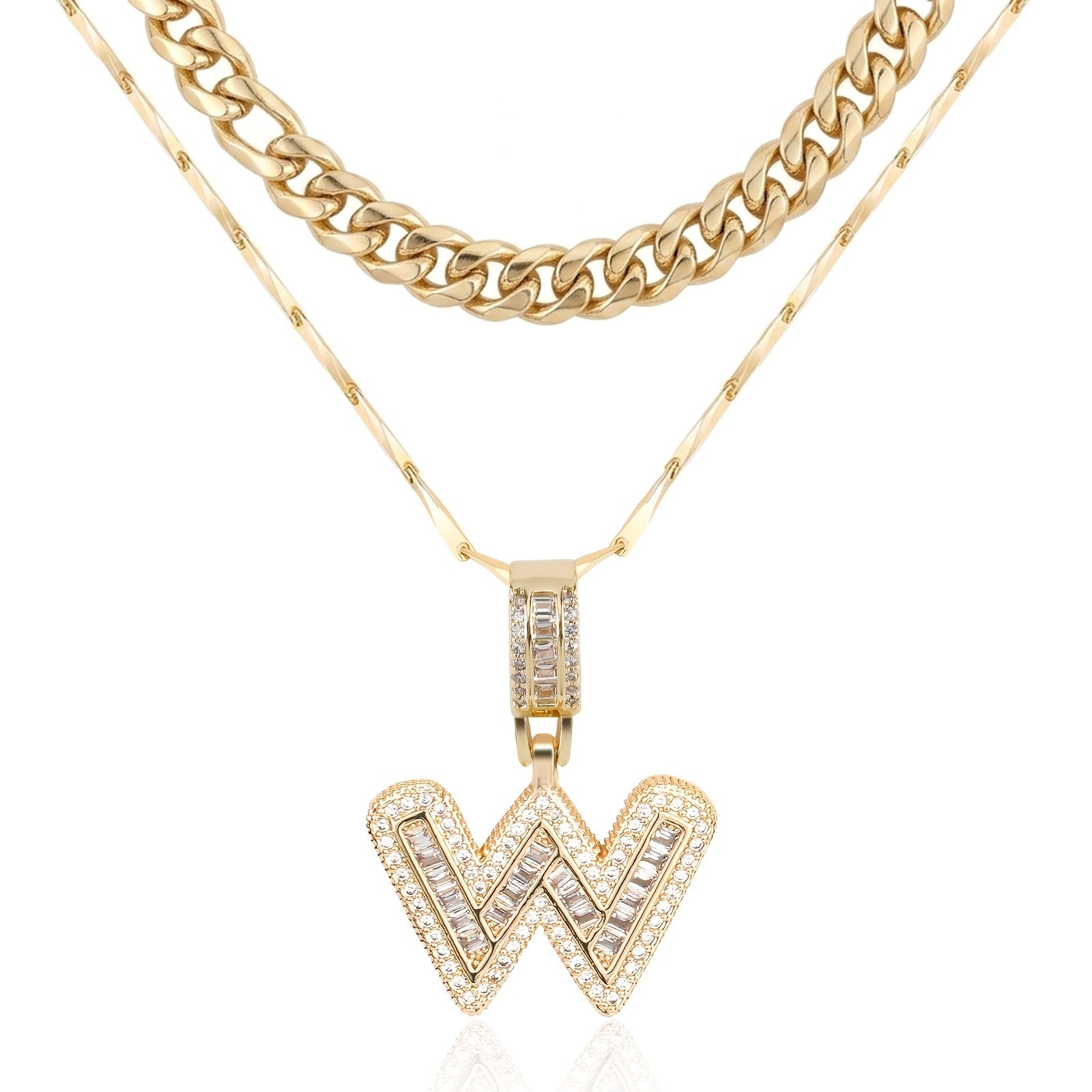 2pc 14k Layered Cuban & Initial Necklaces