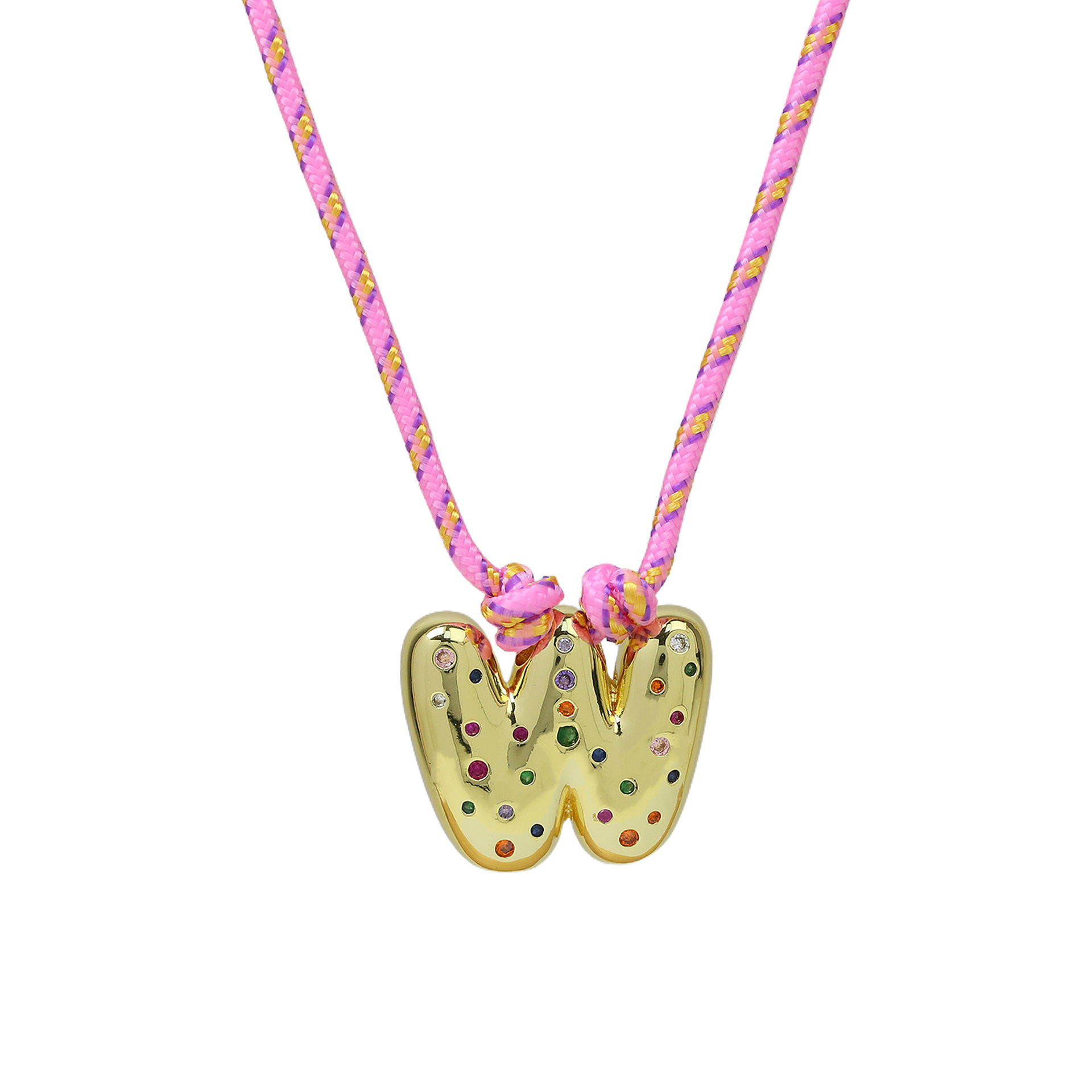 Chunky Gemstone Accented Initial Rope Necklace