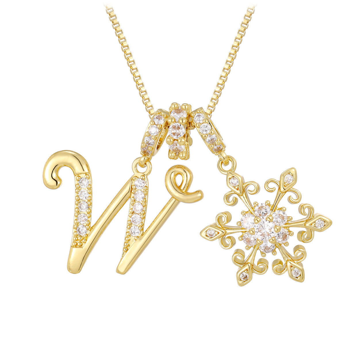 14k Elegant Initial & Snowflake Necklace
