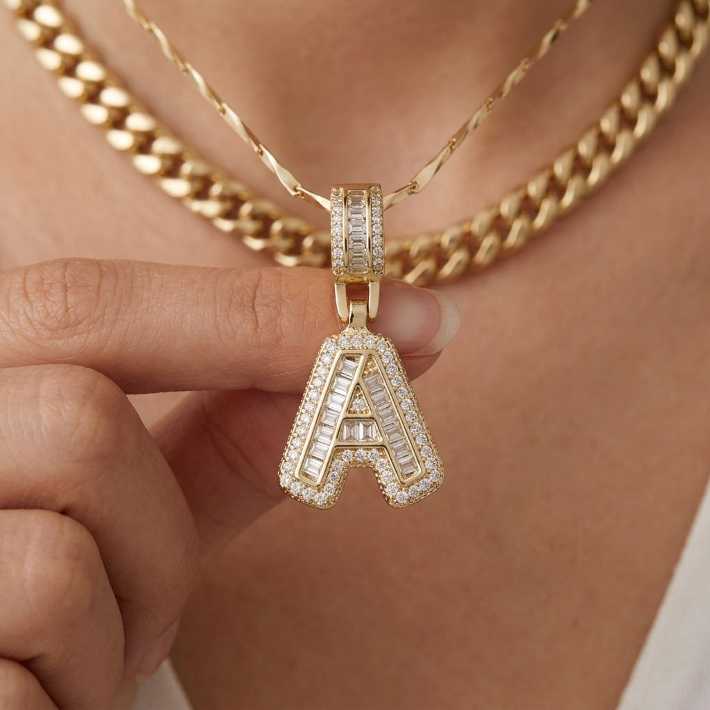 2pc 14k Layered Cuban & Initial Necklaces