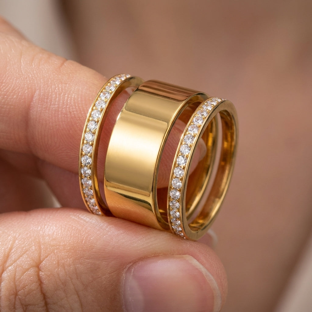 3pc CZ Accented Thin & Thick Ring Stack