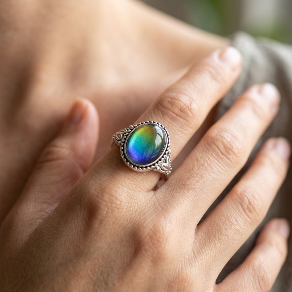 Vintage Inspired Diamond Accented Mood Ring