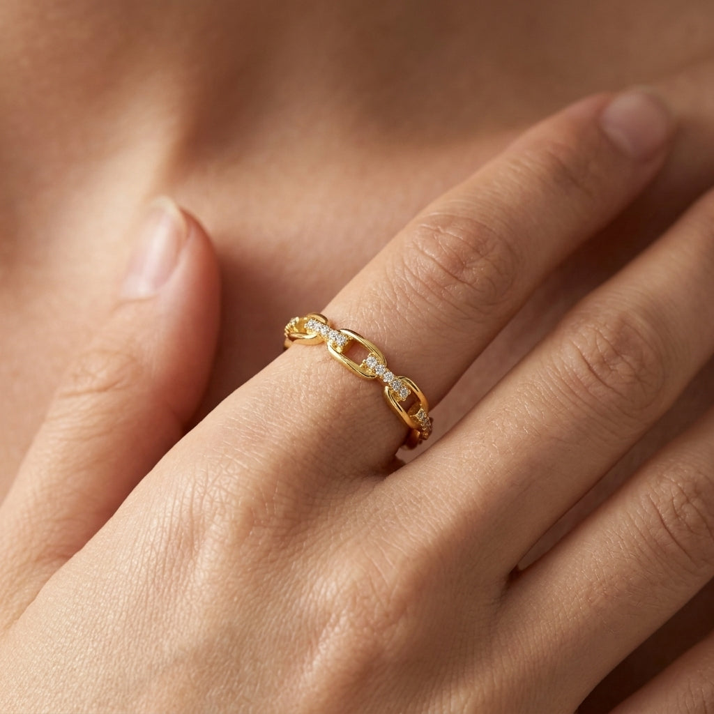14k Diamond Accented Chain Ring