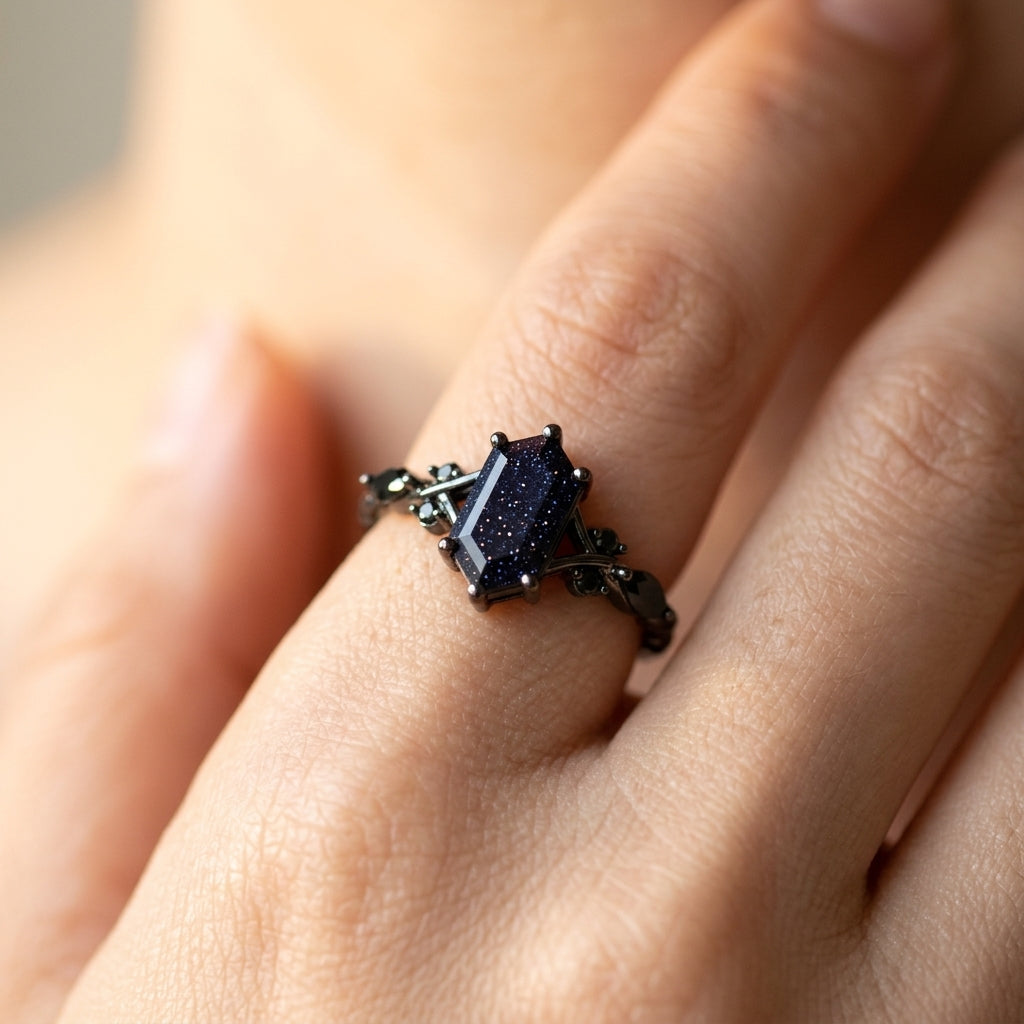 Elegant Hexagonal Cut Black Ring