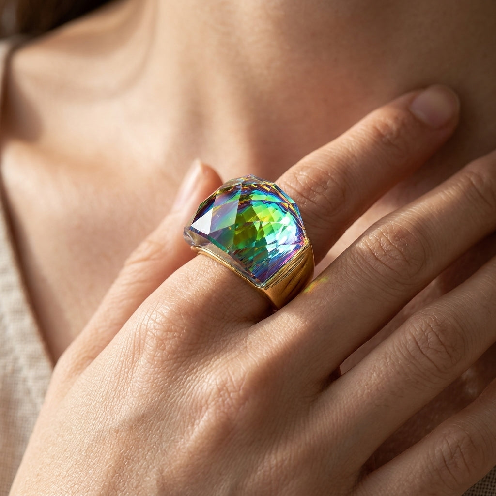 Boho Chunky Crystal Ring