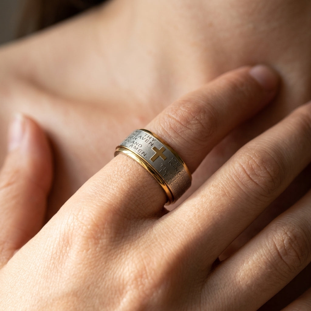 Cross Lord's Prayer Ring