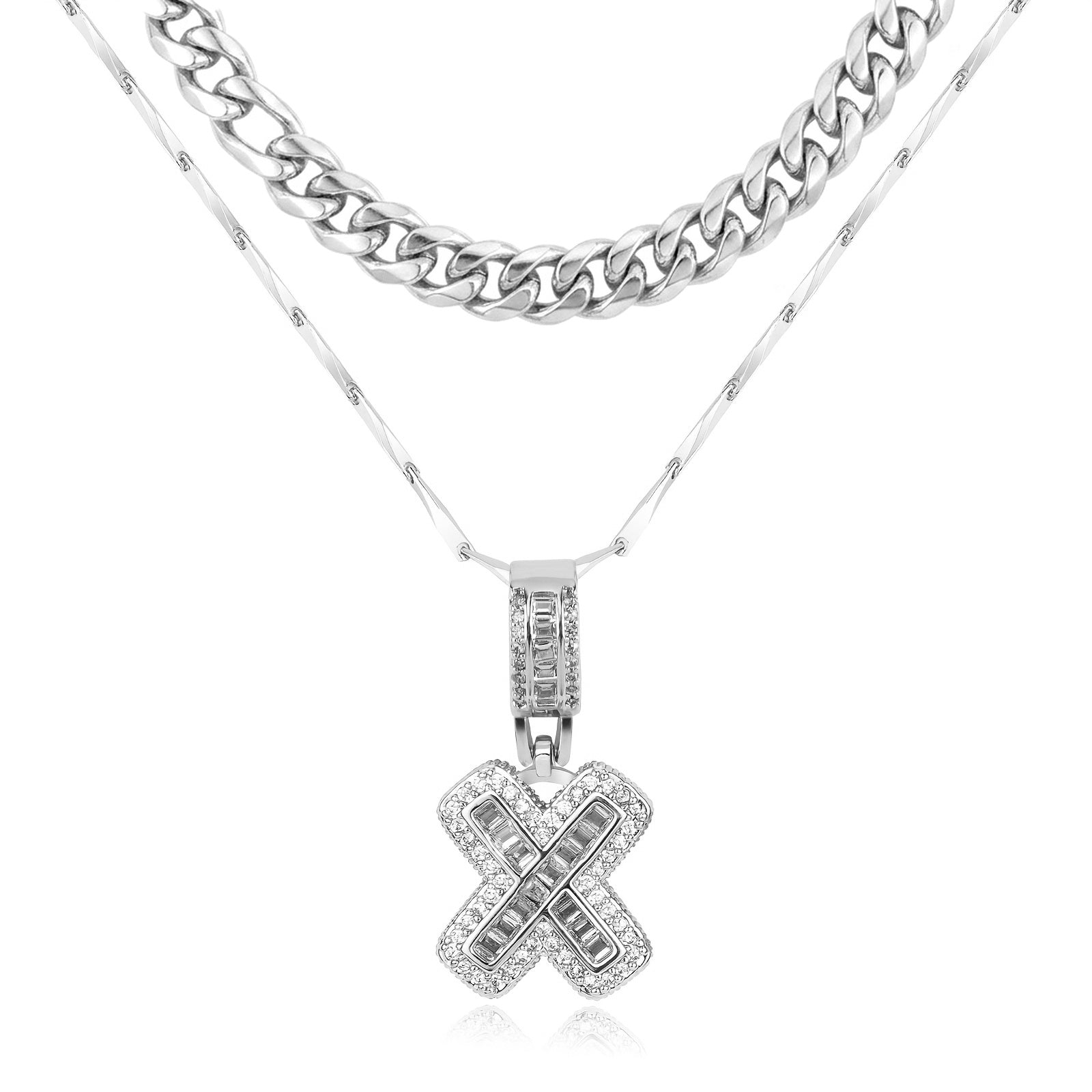 2pc 14k Layered Cuban & Initial Necklaces