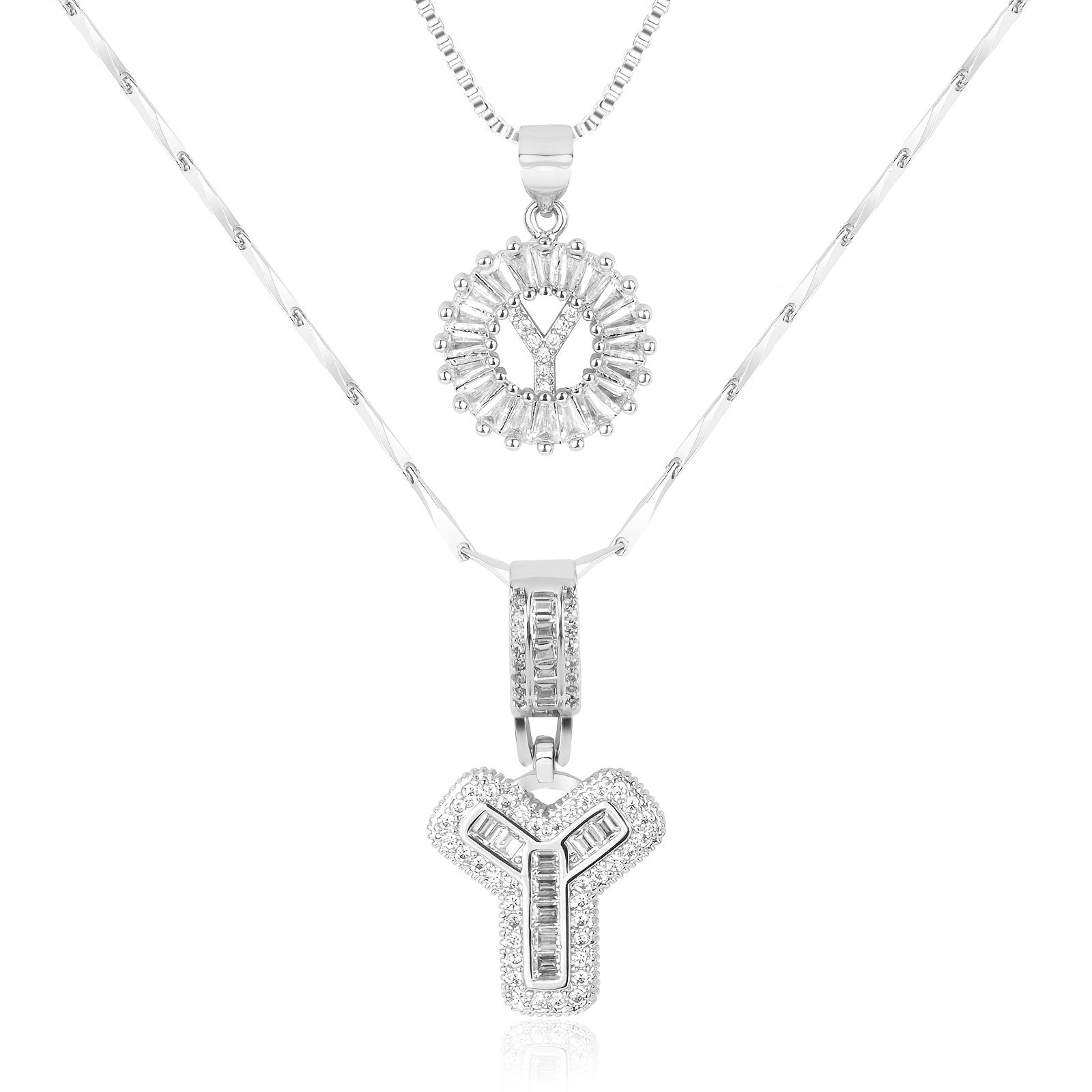 2pc 14k Diamond Letter Initial Necklaces