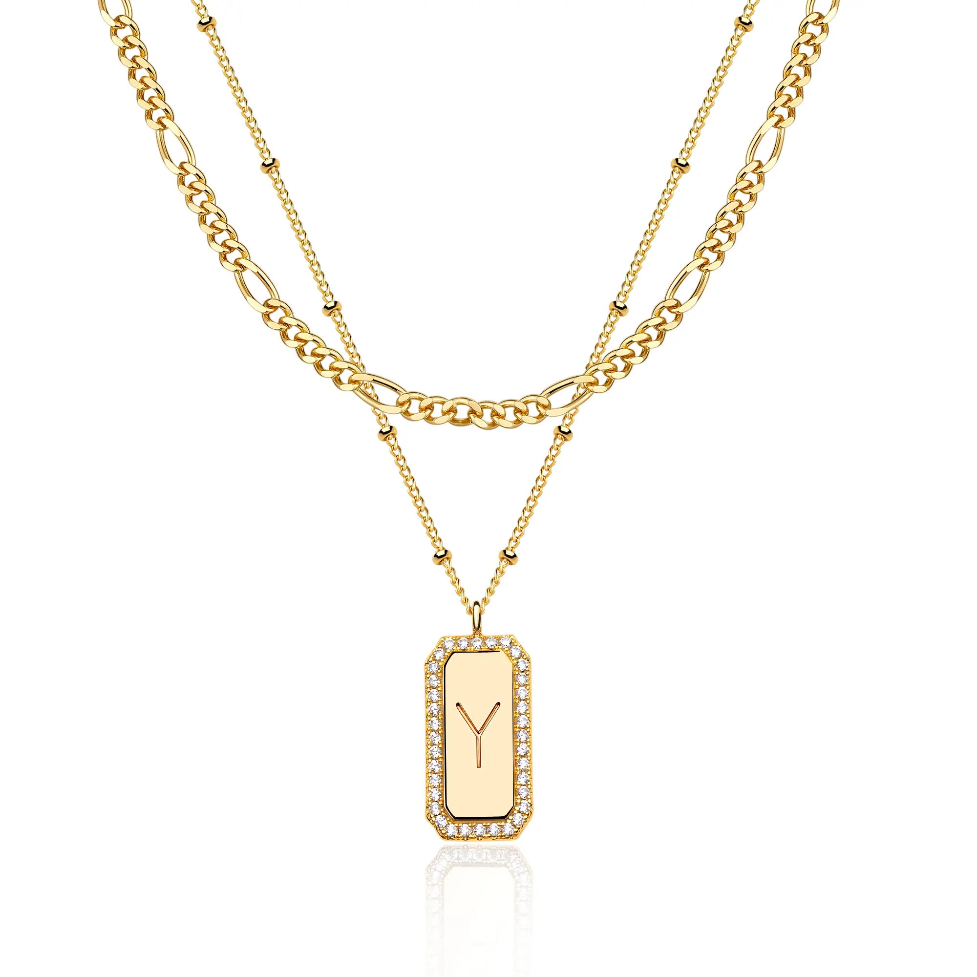 2pc Figaro & Satellite Chain Initial Necklace Stack