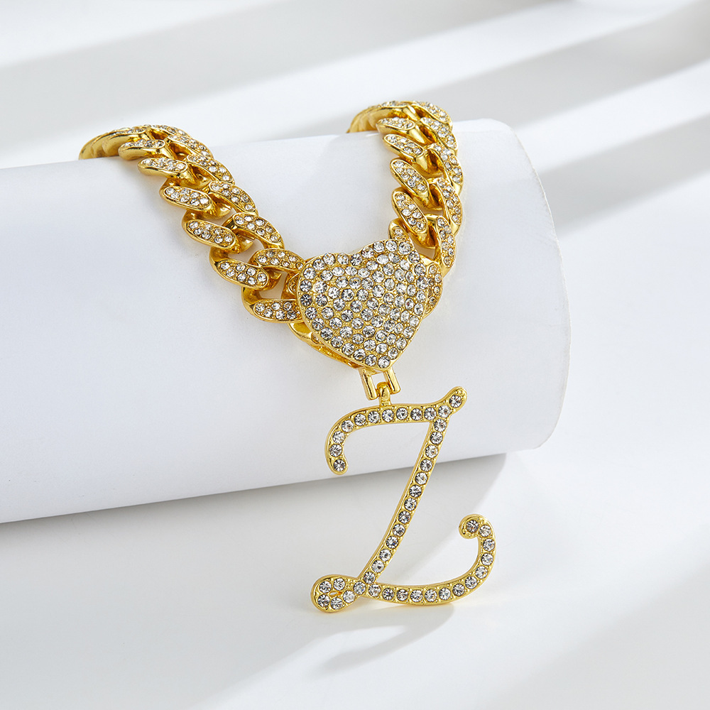 Cursive Diamond Accented Initial Cuban Heart Necklace