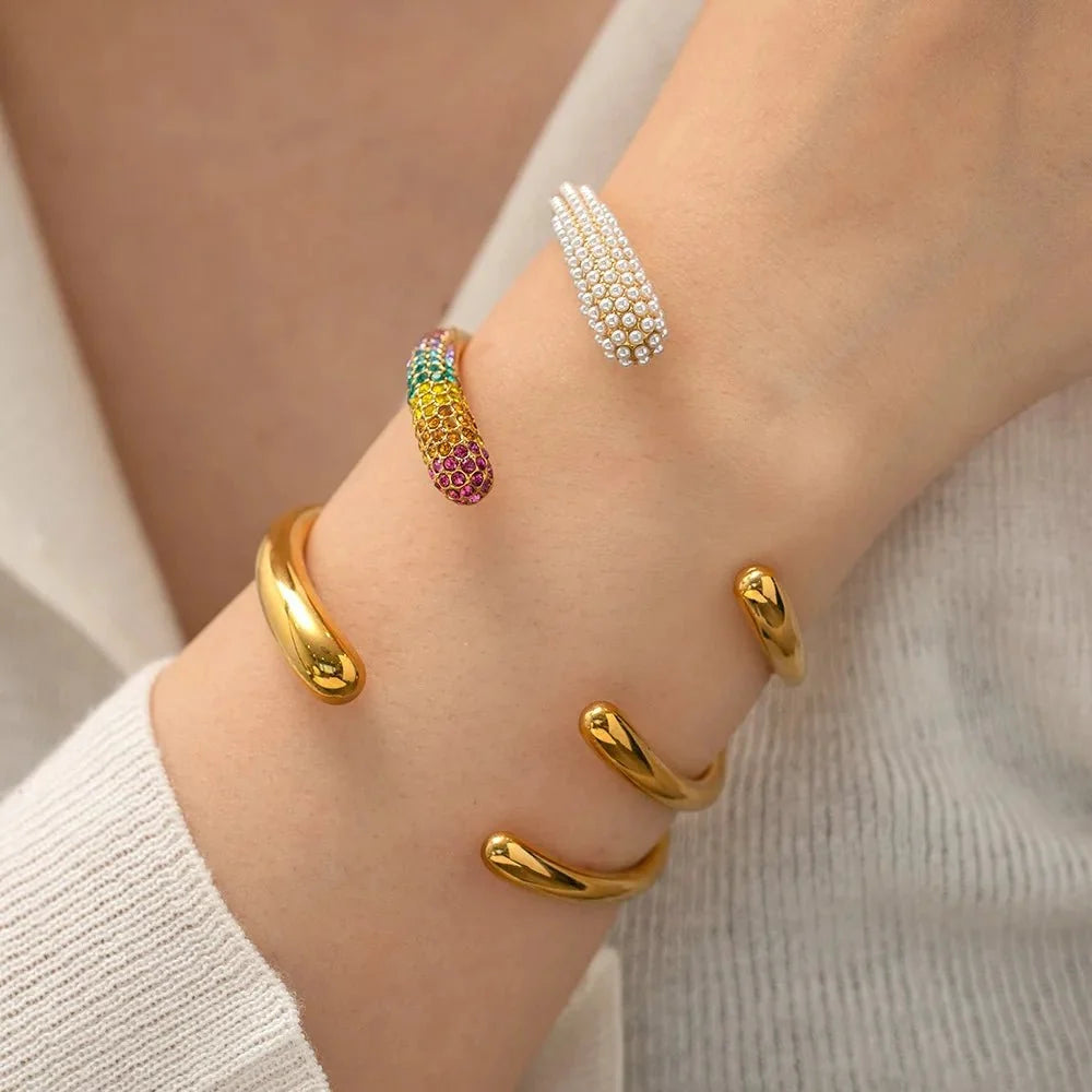 Accented Classy Bangle Cuff Bracelets
