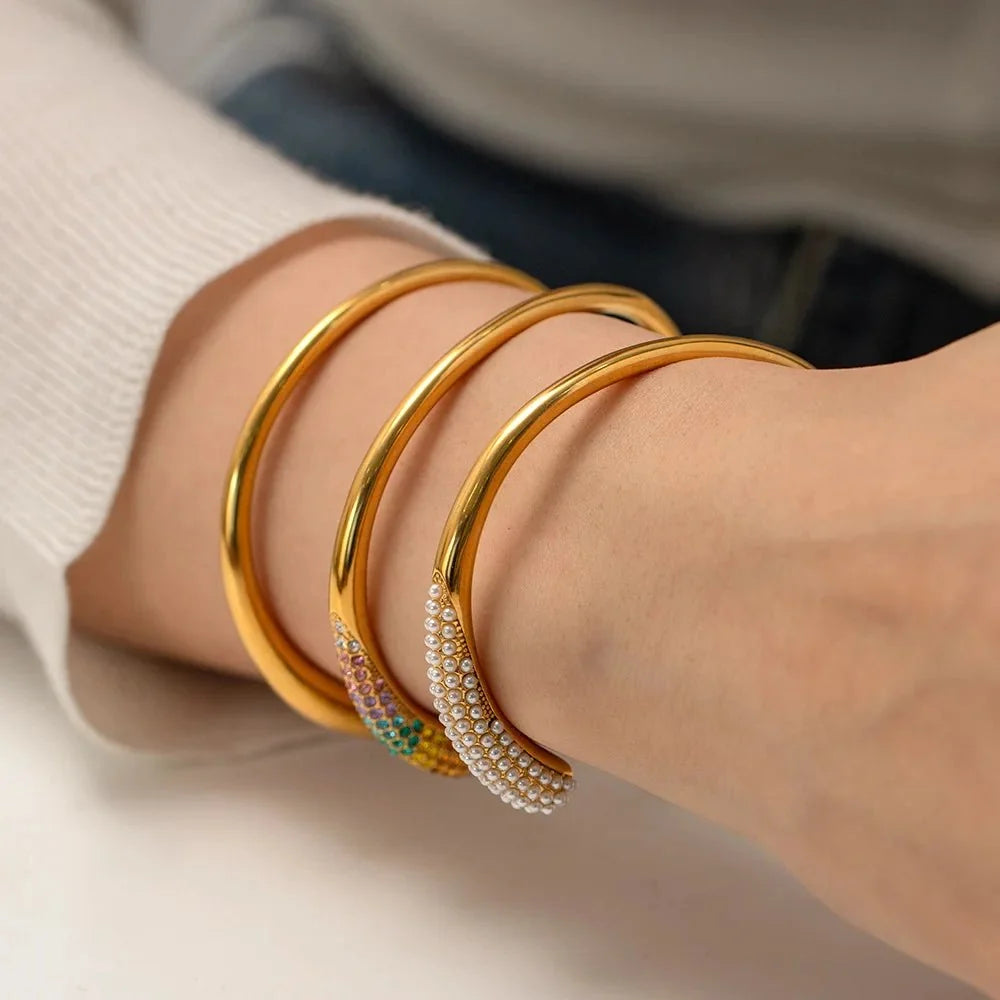 Accented Classy Bangle Cuff Bracelets