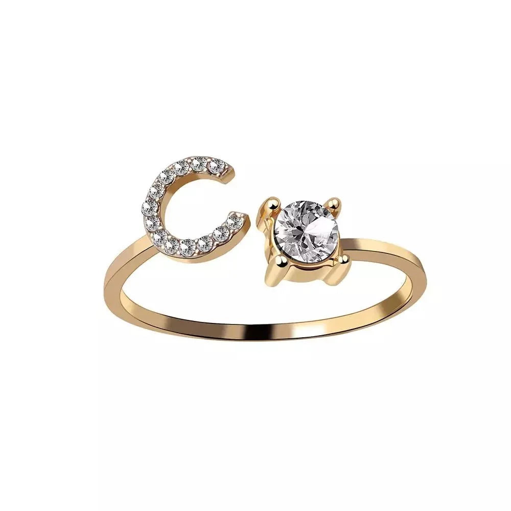 Adjustable Dainty Diamond Letter Initial Ring