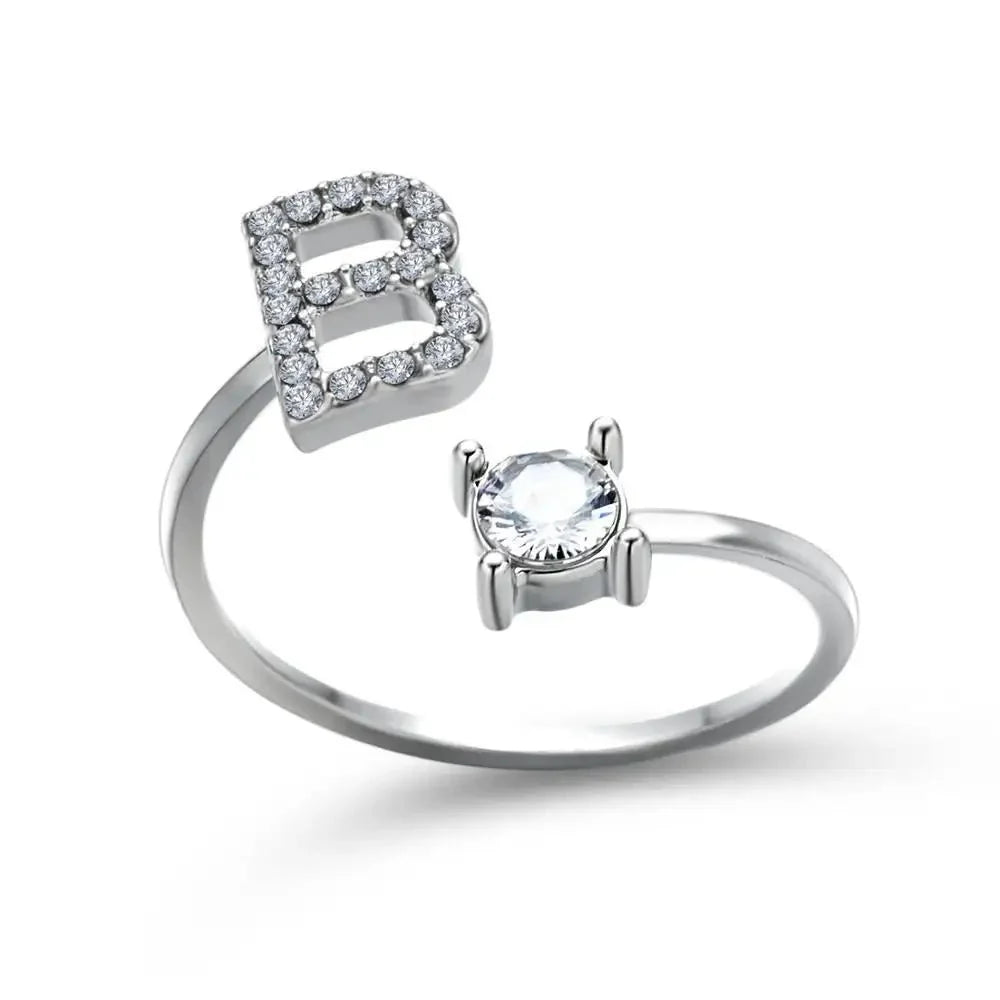 Adjustable Dainty Diamond Letter Initial Ring