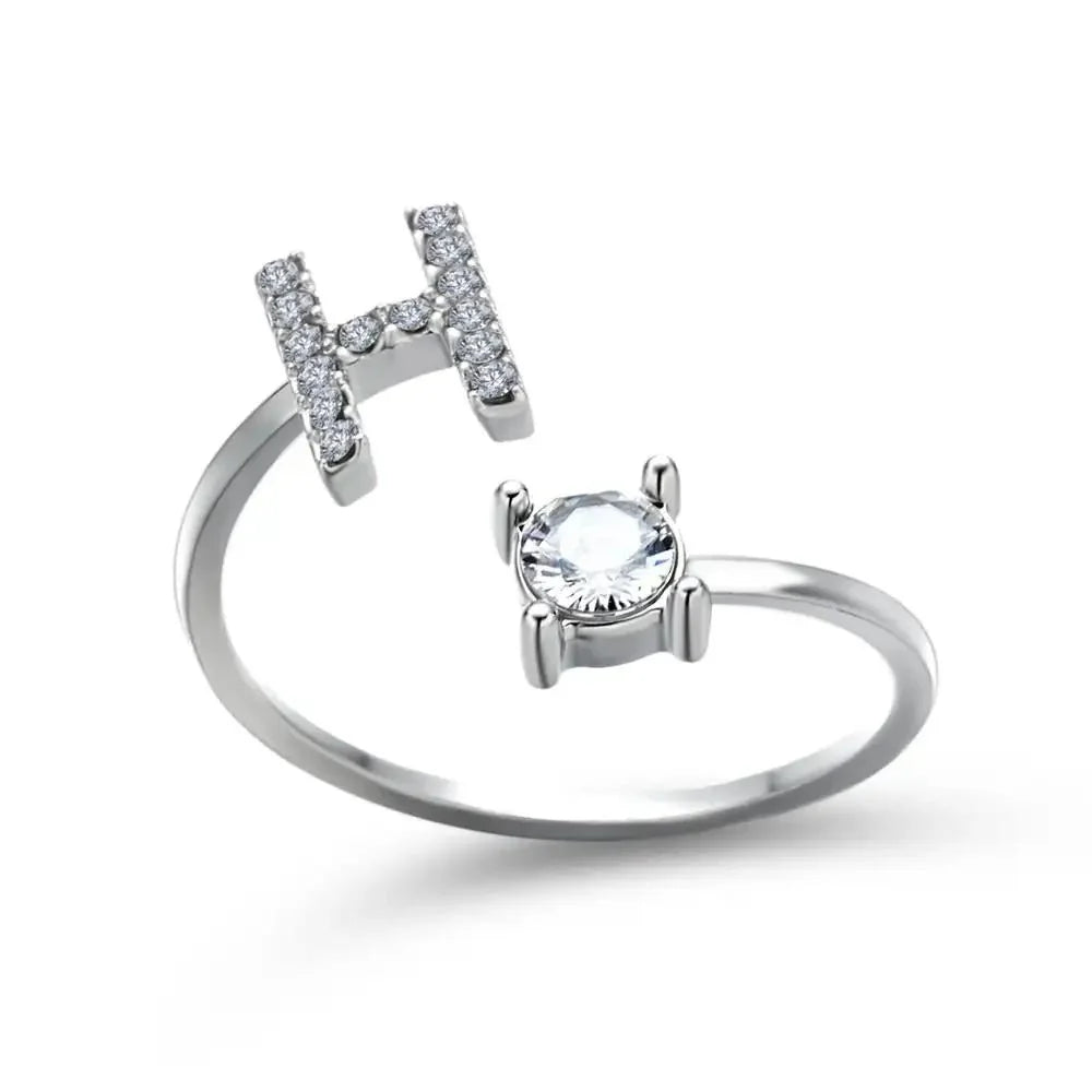 Adjustable Dainty Diamond Letter Initial Ring